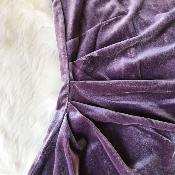 ELIZA J Velvet Off The Shoulder Dress Long Sleeve Short Sheath Purple Size 8 New - Picture 8 of 16
